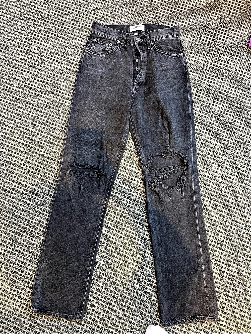 AGOLDE Straight Leg Distressed Jeans in Black